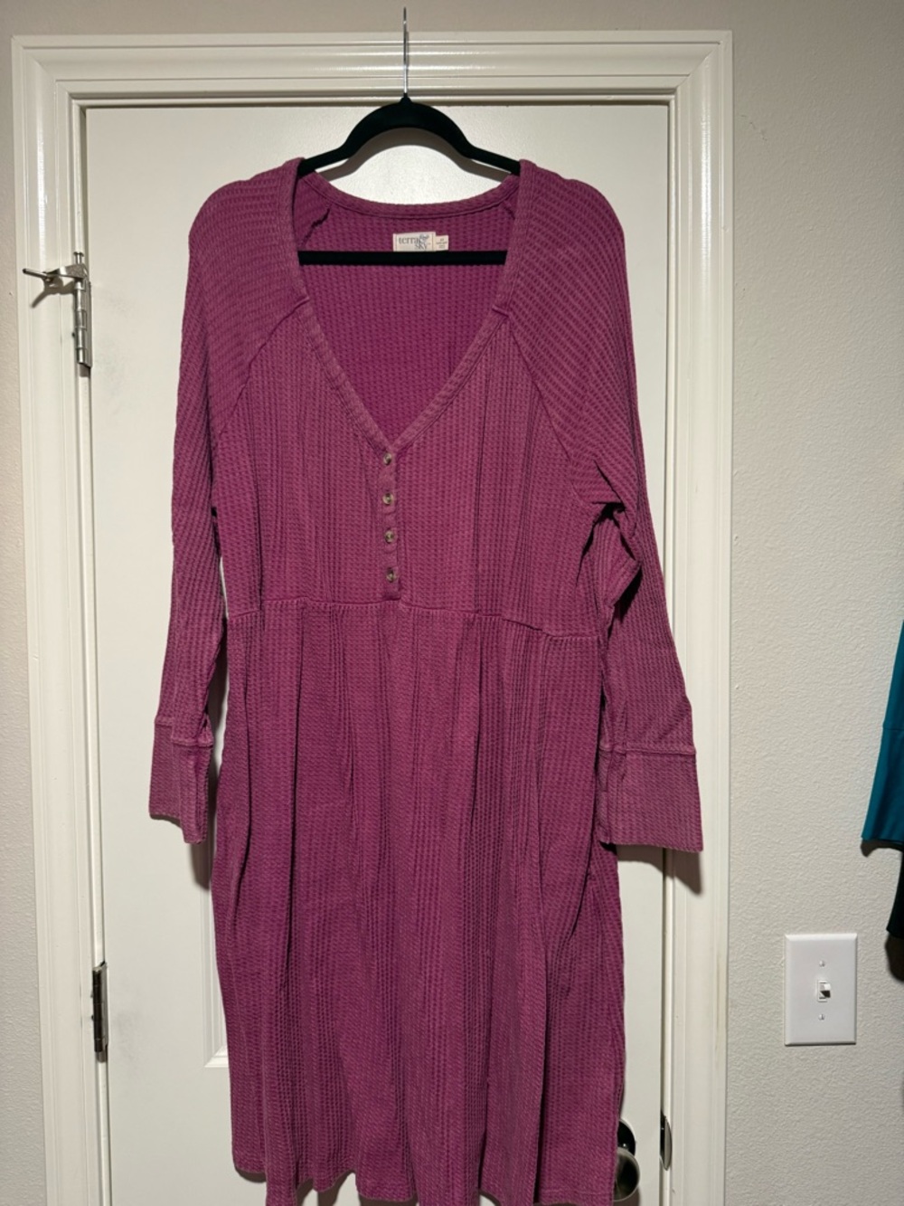Terra & Sky Mauve Waffle Knit Button-Front Midi Dress